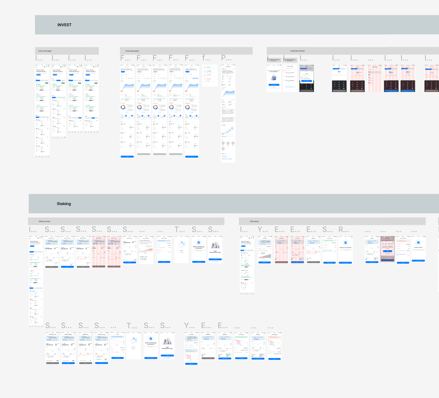 Low-fidelity mockups for the Common Wealth invest and staking flows